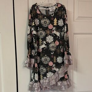 Kids Unicorn Print Casual Dress - Black and Pink